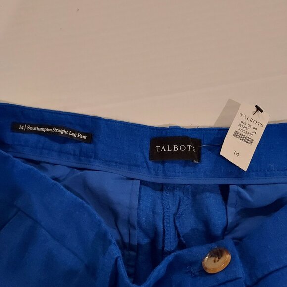 Talbots Southampton Straight Leg Cobalt Blue Linen Pants Size 14 NWT - Picture 9 of 9